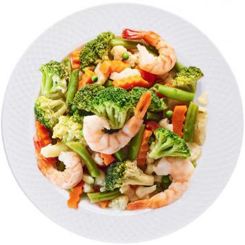 Steamed vegetables with shrimps
